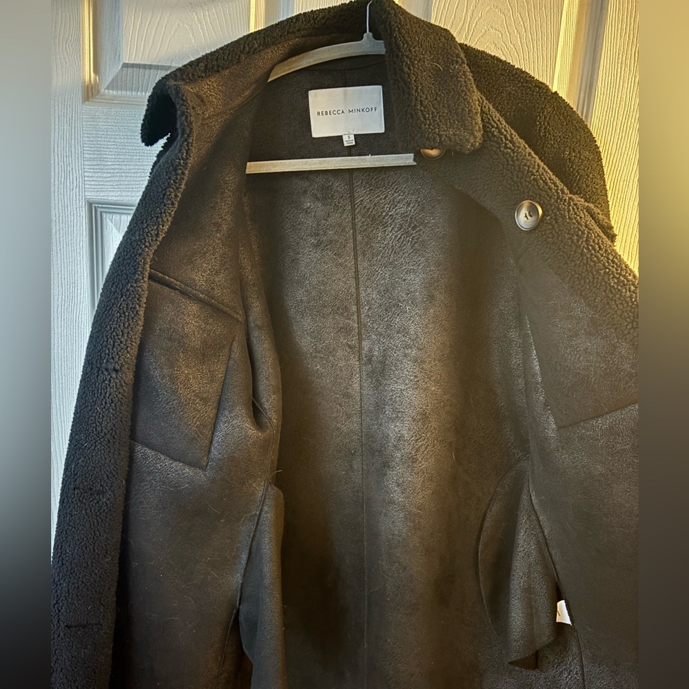 Rebecca Minkoff Black Women's Sherpa Coat S - Picture 3 of 6
